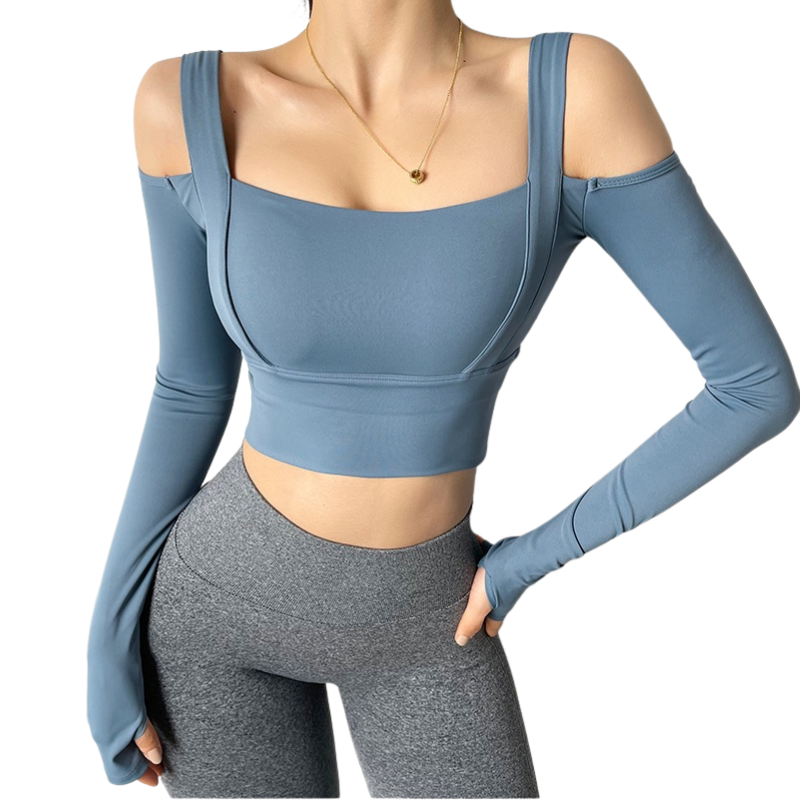 Solid Color Long Sleeve Sexy Off Shoulder Sportswear