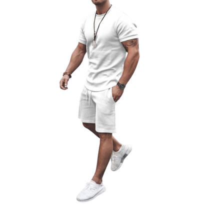 Summer Solid Men Tracksuit 2 Piece Set