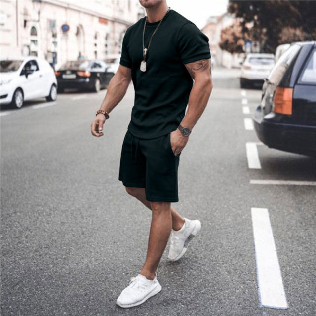 Summer Solid Men Tracksuit 2 Piece Set