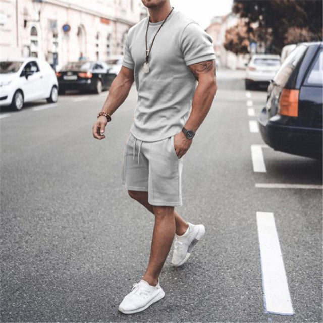 Summer Solid Men Tracksuit 2 Piece Set