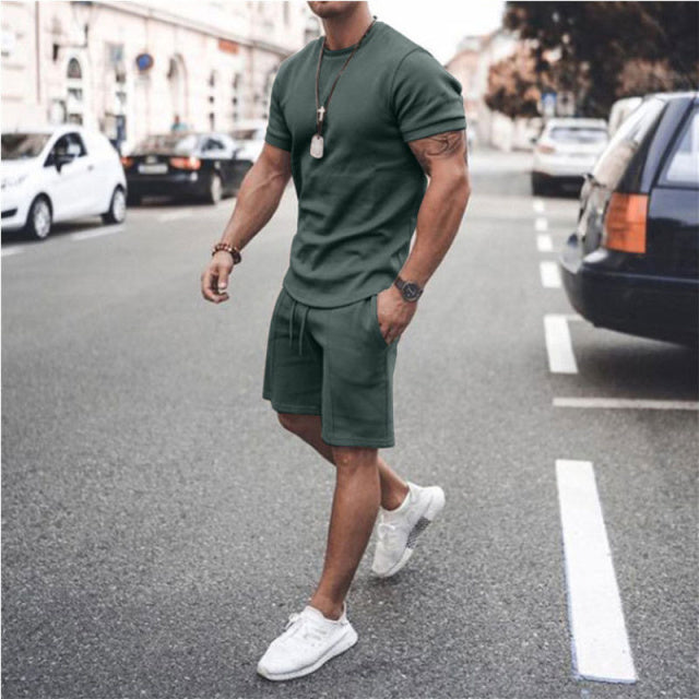 Summer Solid Men Tracksuit 2 Piece Set