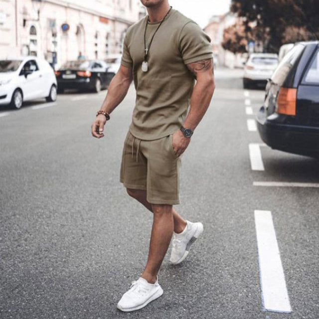 Summer Solid Men Tracksuit 2 Piece Set