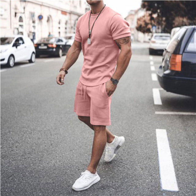 Summer Solid Men Tracksuit 2 Piece Set