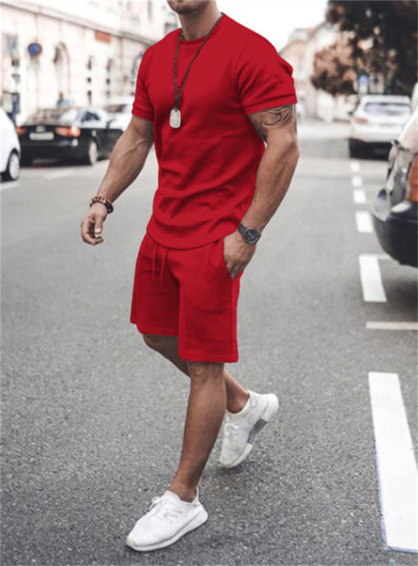 Summer Solid Men Tracksuit 2 Piece Set