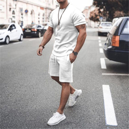 Summer Solid Men Tracksuit 2 Piece Set